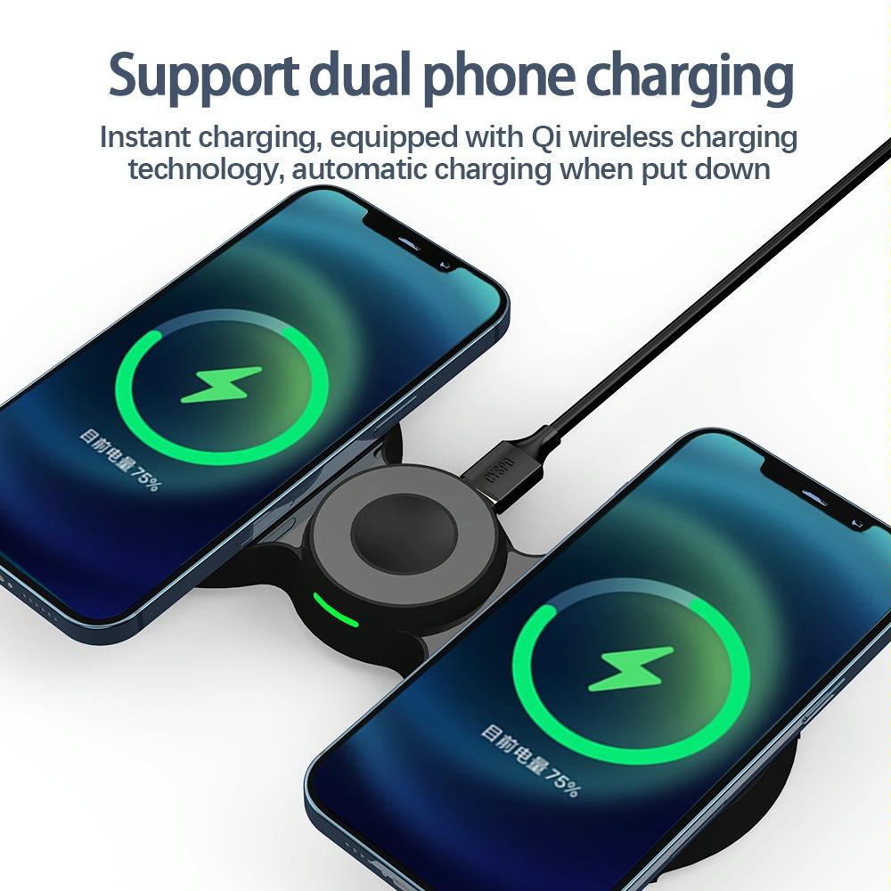 15W 3-in-1 Magnetic Wireless Charger for Phone, Watch & AirPods – Black | Fast Qi Charging Stand