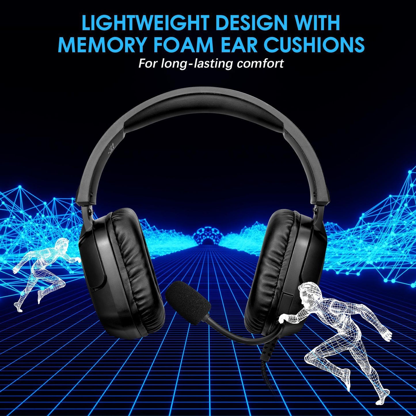 Lightweight Memory Foam Headset with Mic – 2m Cable, Comfortable Fit, Black