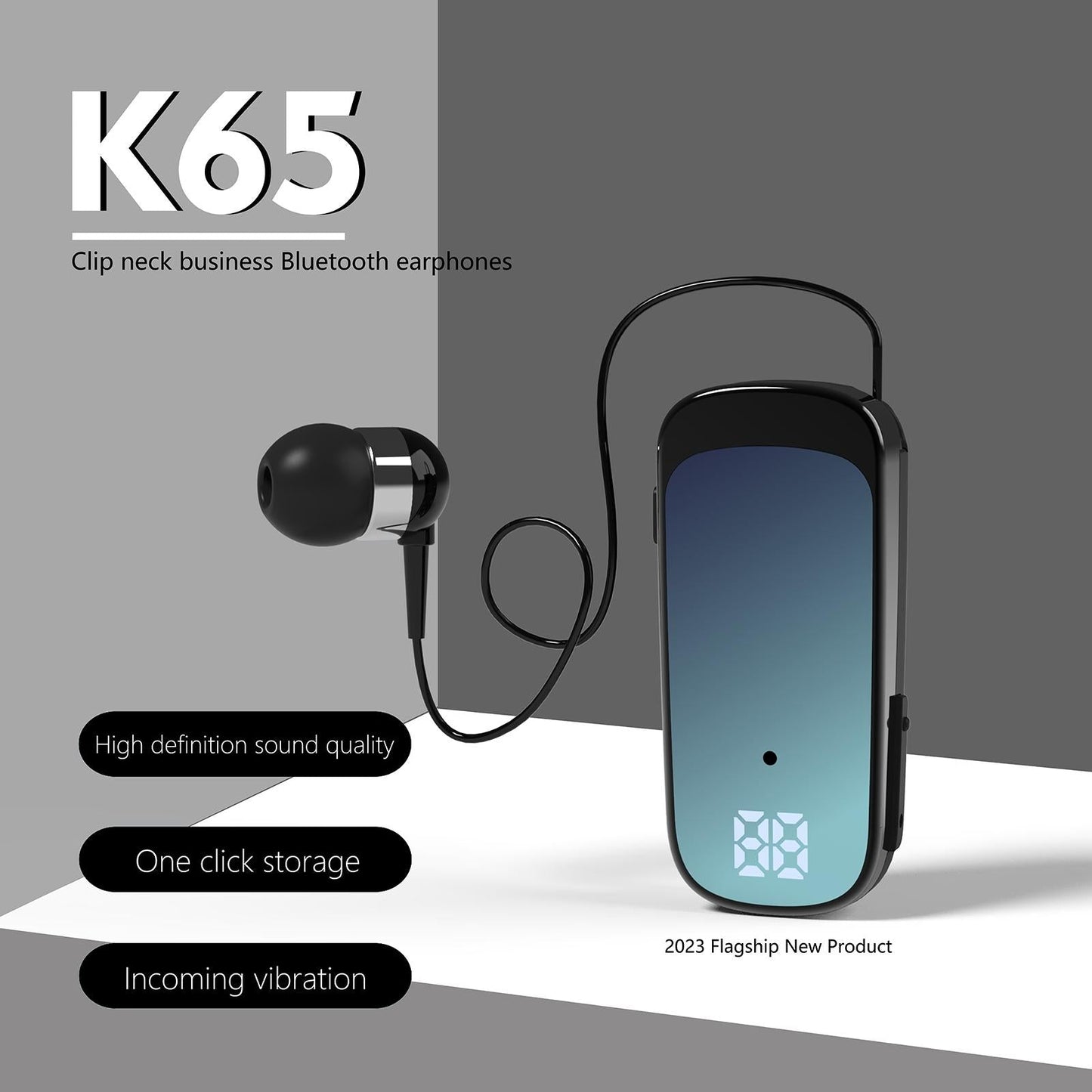 K65 Wireless Business Earbuds – Retractable Cable, Bluetooth Headset with Noise Reduction – Black
