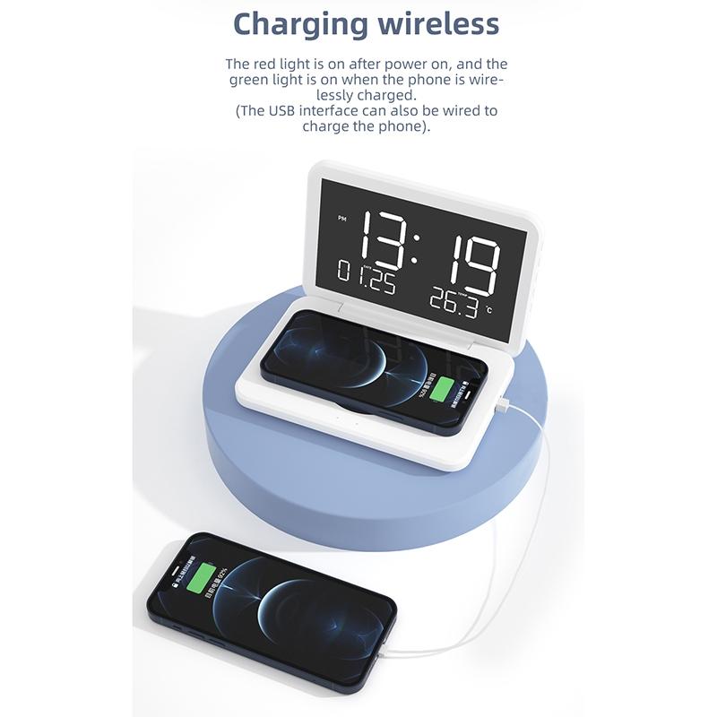 Foldable Desk Calendar Clock with Wireless Charger & Alarm – Black | Multifunctional Charging Station