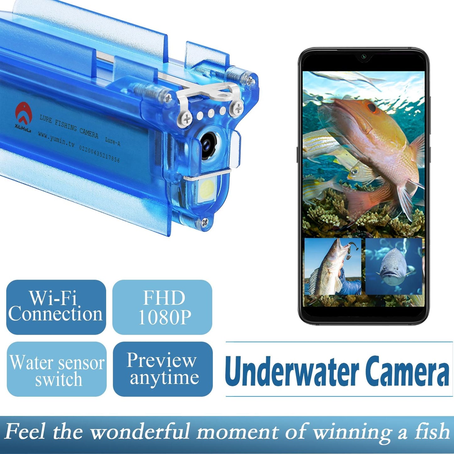 Wireless Underwater Fishing Camera – Loop Recording, Remote Control, HD Display – Waterproof Design – Blue