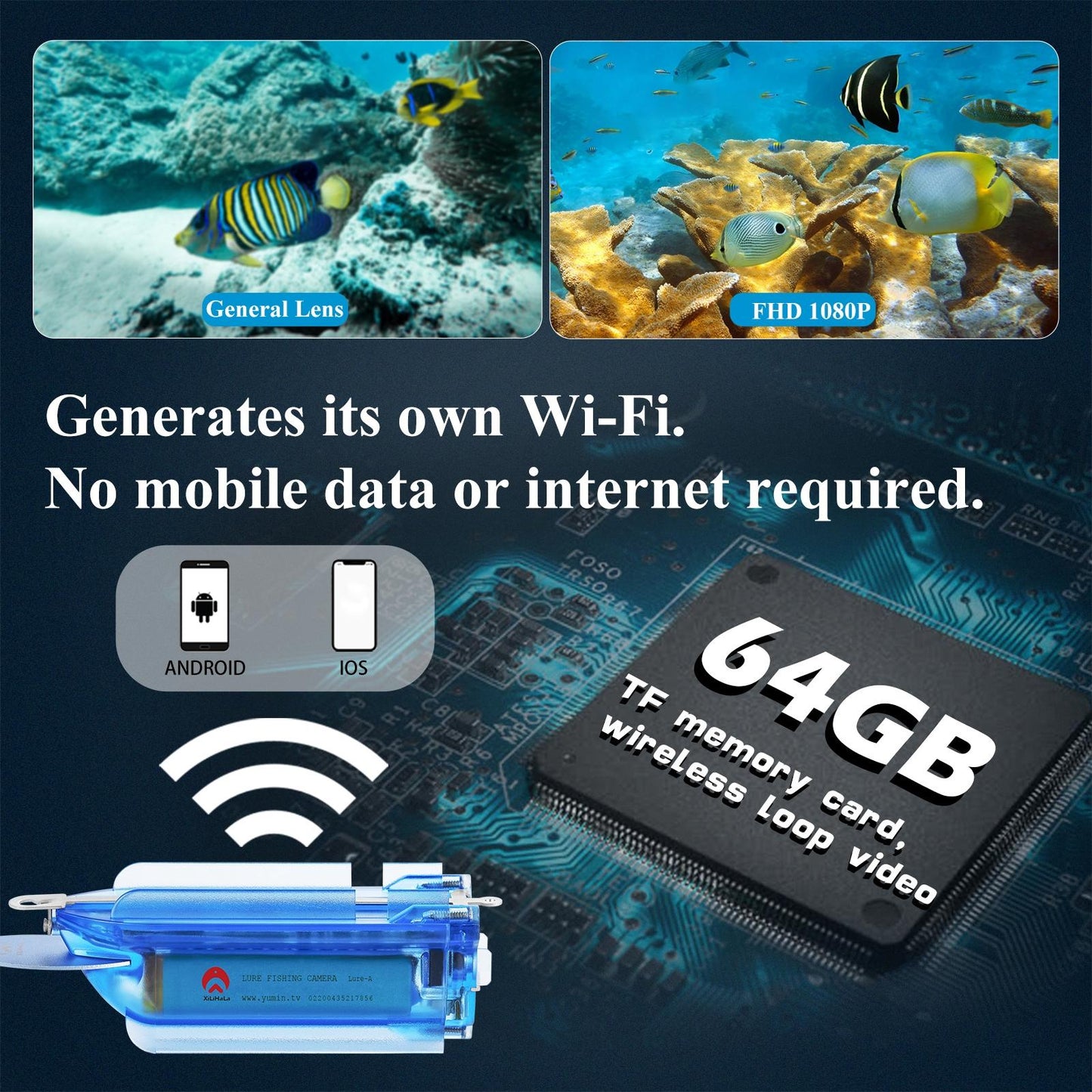 Wireless Underwater Fishing Camera – Loop Recording, Remote Control, HD Display – Waterproof Design – Blue