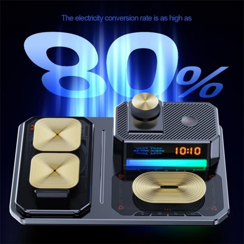 5-in-1 Magnetic Wireless Charging Stand with Clock & Bluetooth Speaker – Fast Charger – Black