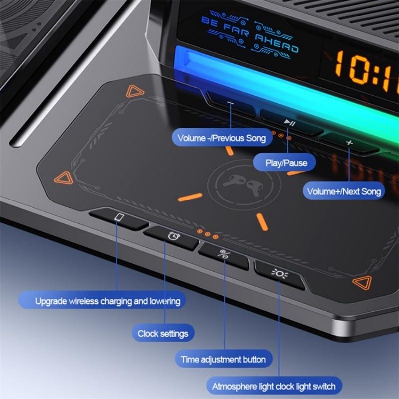 5-in-1 Magnetic Wireless Charging Stand with Clock & Bluetooth Speaker – Fast Charger – Black