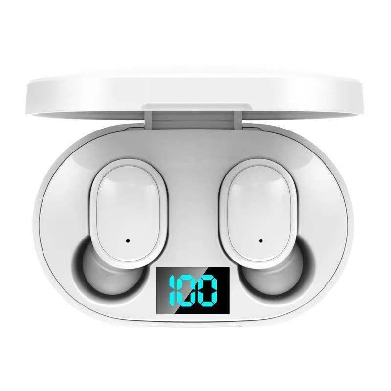 Wireless Bluetooth Earphones with E6S LED Display – TWS Stereo – White