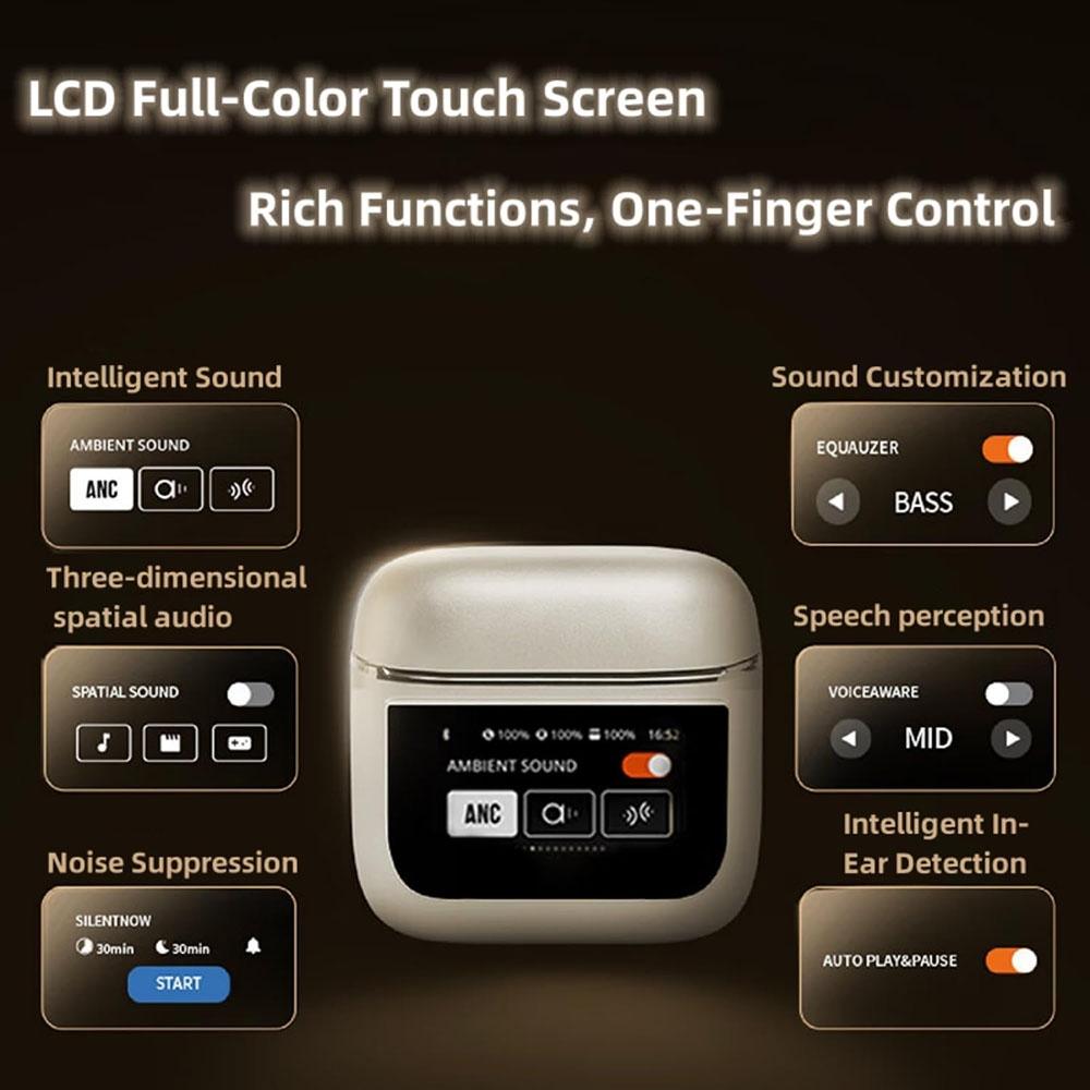 Wireless Bluetooth Earphones with Touch Screen & Active Noise Reduction – TWS Hi-Fi Stereo Headset (Black)