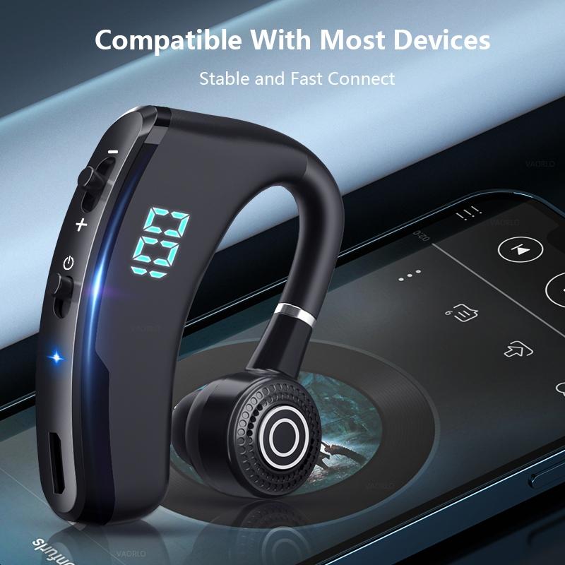 V9S Wireless Single-Ear Earphone with Noise Cancellation & LED Display – Bluetooth Hands-Free Headset (Black)