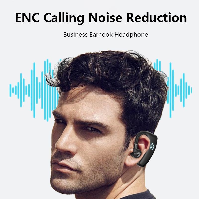 V9S Wireless Single-Ear Earphone with Noise Cancellation & LED Display – Bluetooth Hands-Free Headset (Black)