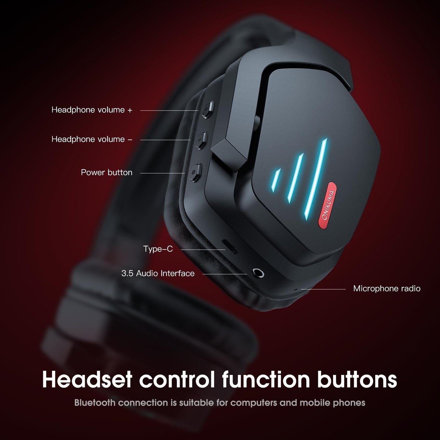 Adjustable Bass Gaming Bluetooth Headset with Mic – Wireless, Noise Cancelling, Comfortable Fit