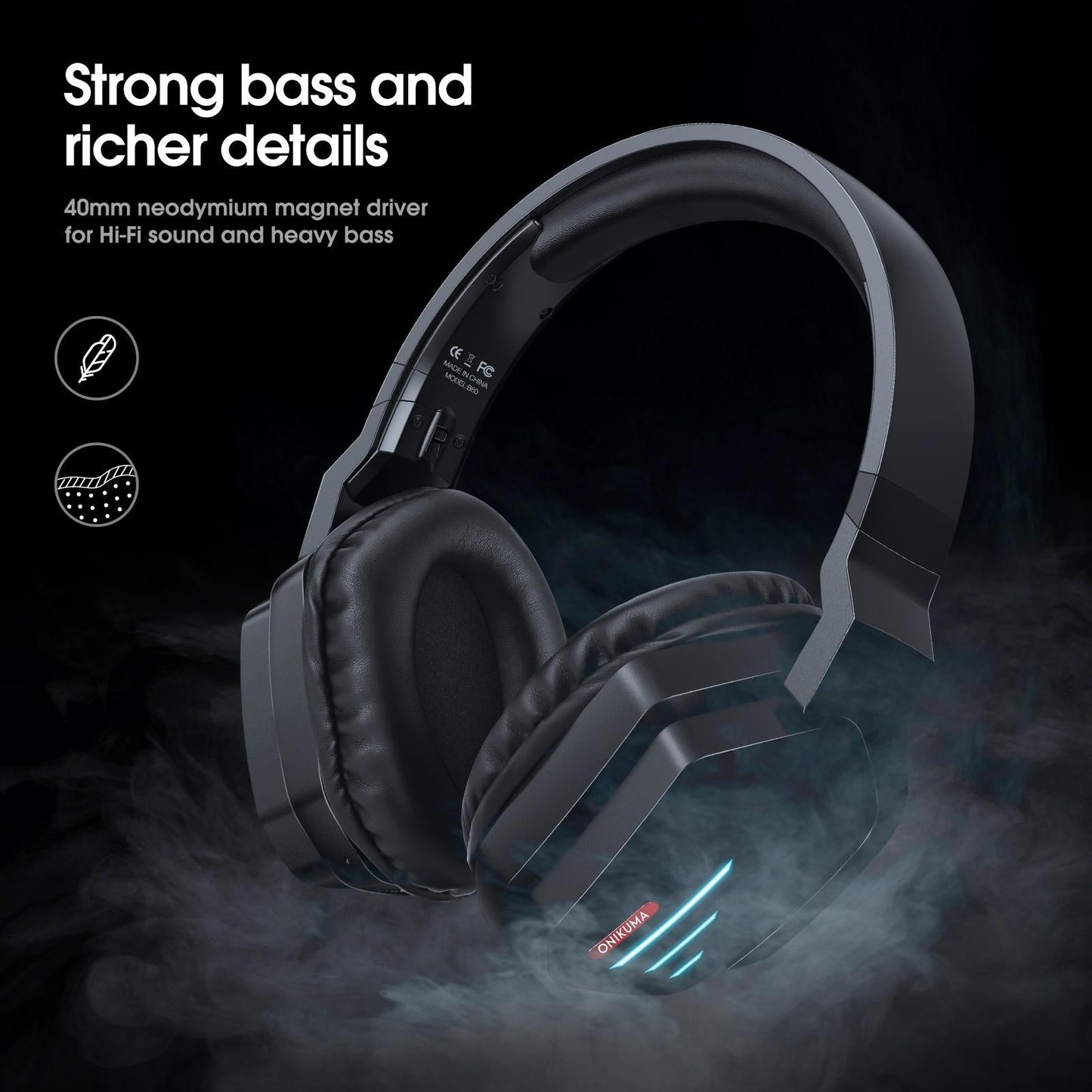 Adjustable Bass Gaming Bluetooth Headset with Mic – Wireless, Noise Cancelling, Comfortable Fit