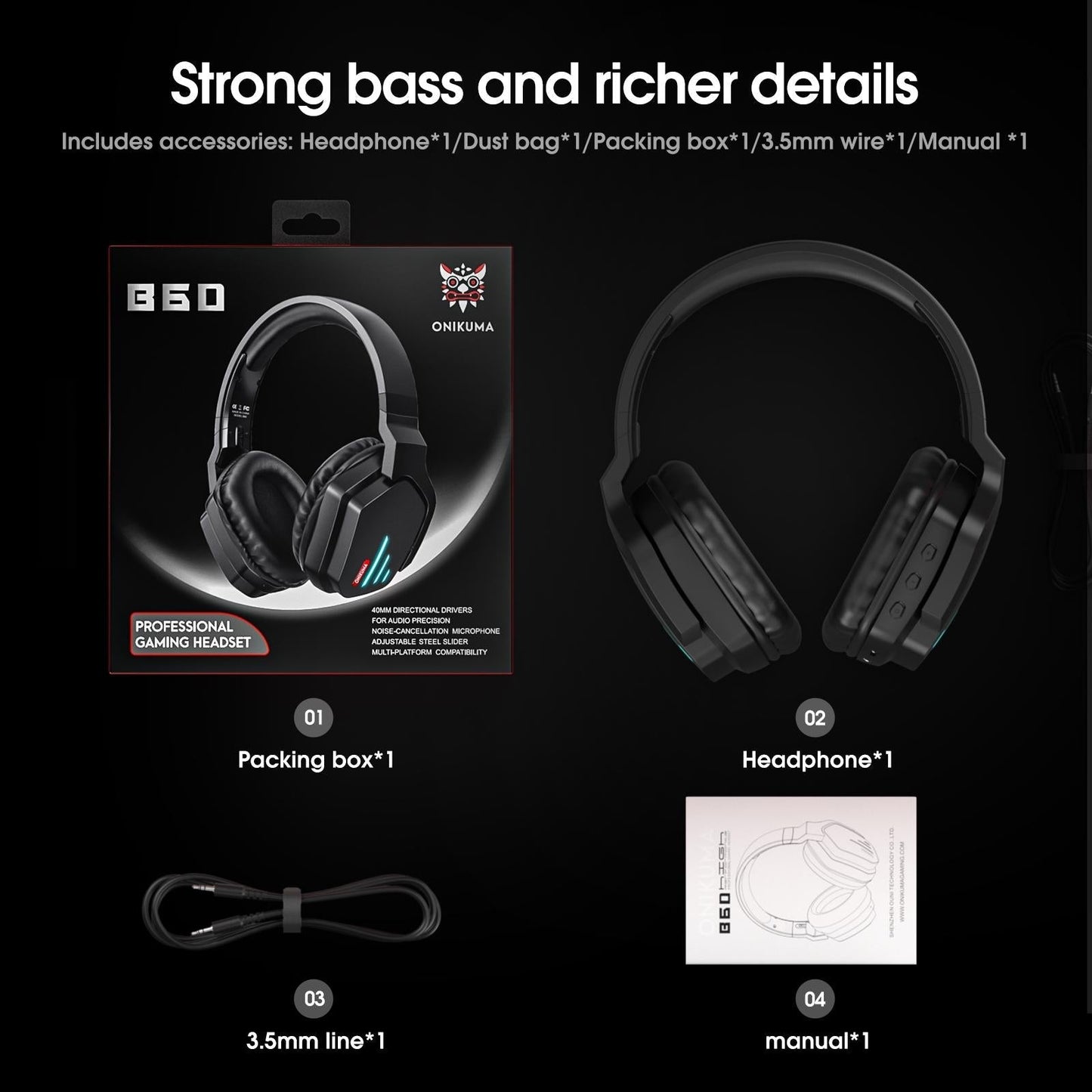 Adjustable Bass Gaming Bluetooth Headset with Mic – Wireless, Noise Cancelling, Comfortable Fit