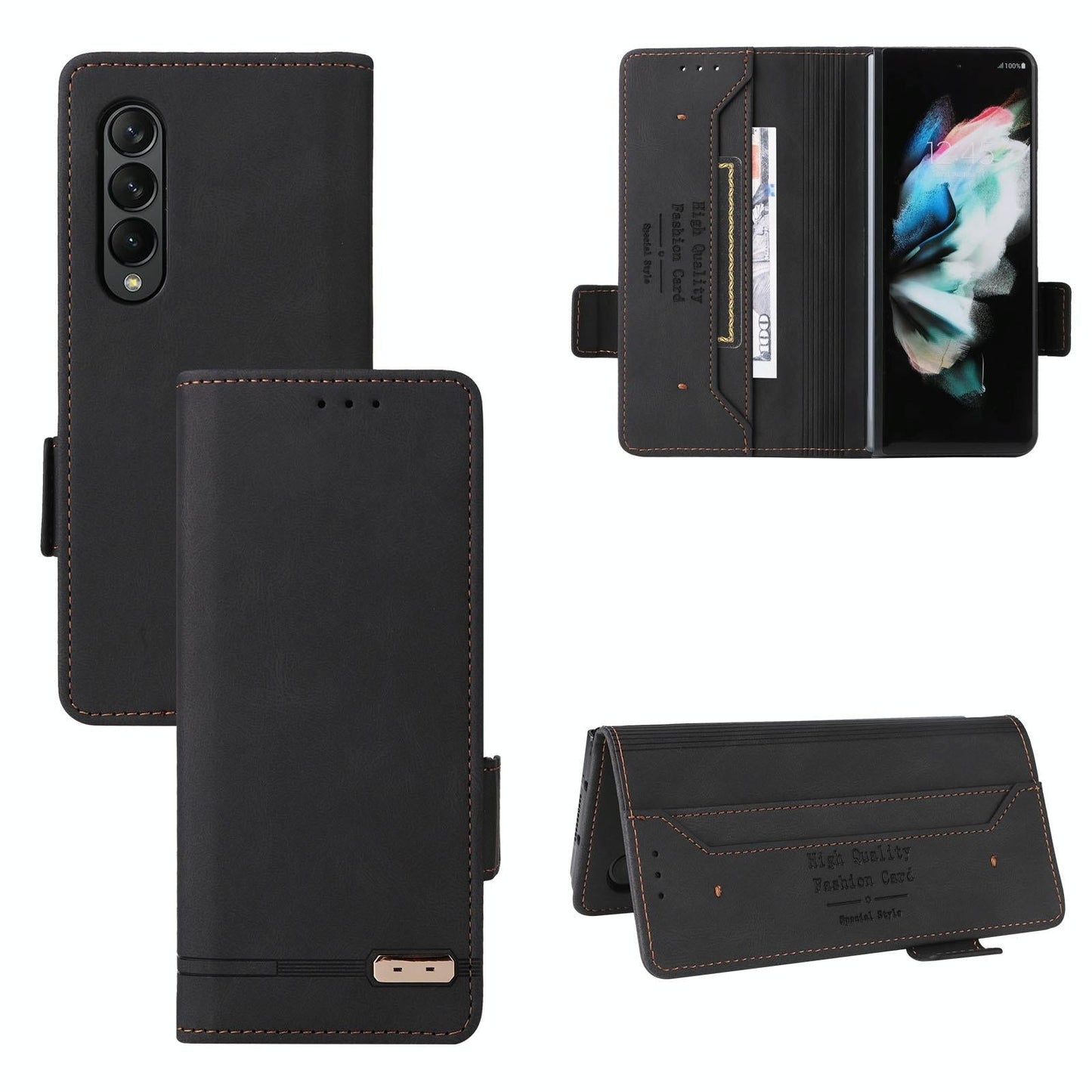 Leather Flip Case with Magnetic Clasp for Samsung Galaxy Z Fold4 5G – Premium Black