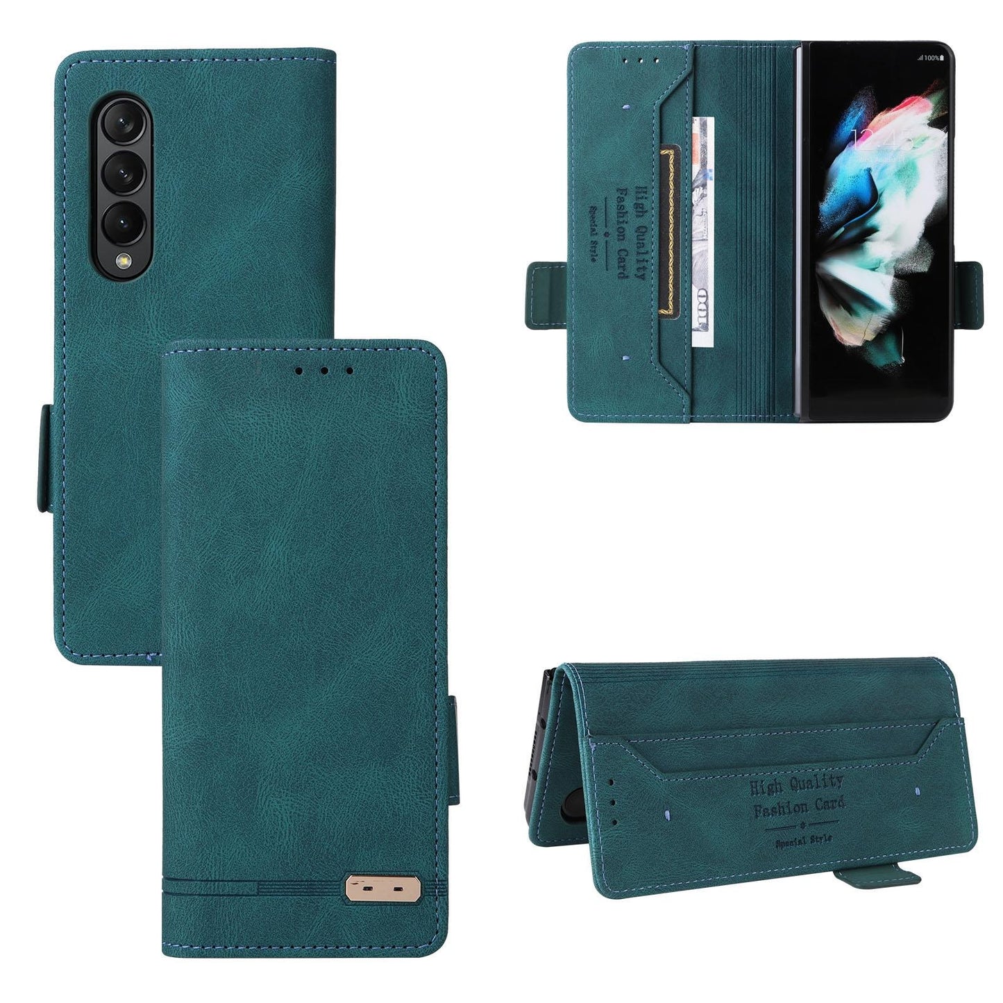 Leather Flip Case with Magnetic Clasp for Samsung Galaxy Z Fold4 5G – Premium Black