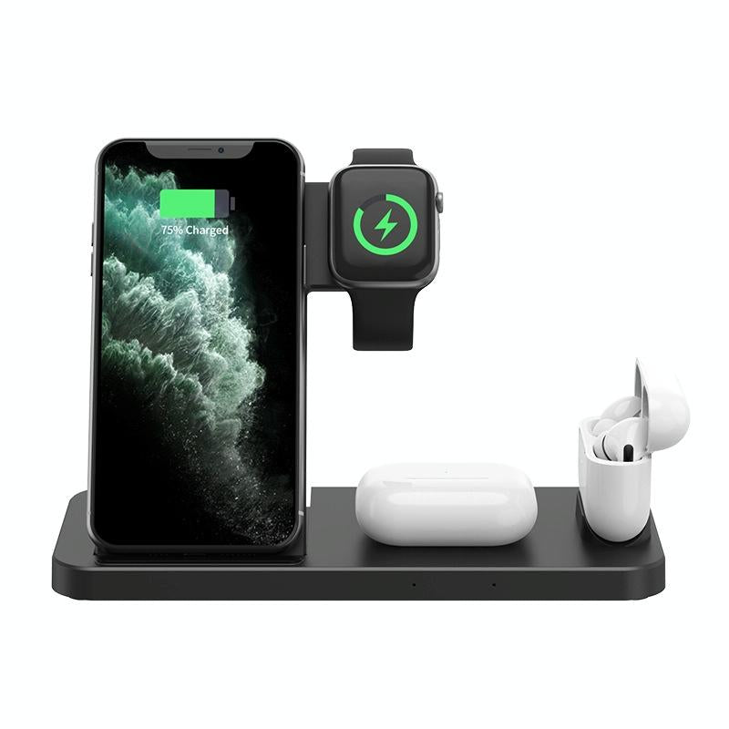 Foldable 4-in-1 Wireless Charging Station for Mobile Devices – Fast Charger Stand – Black