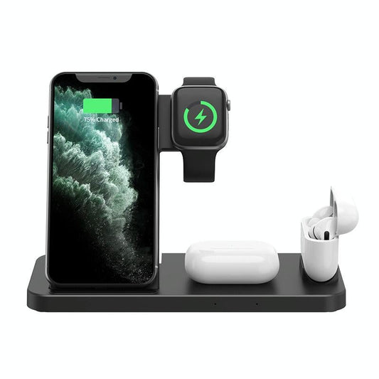 Foldable 4-in-1 Wireless Charging Station for Mobile Devices – Fast Charger Stand – Black