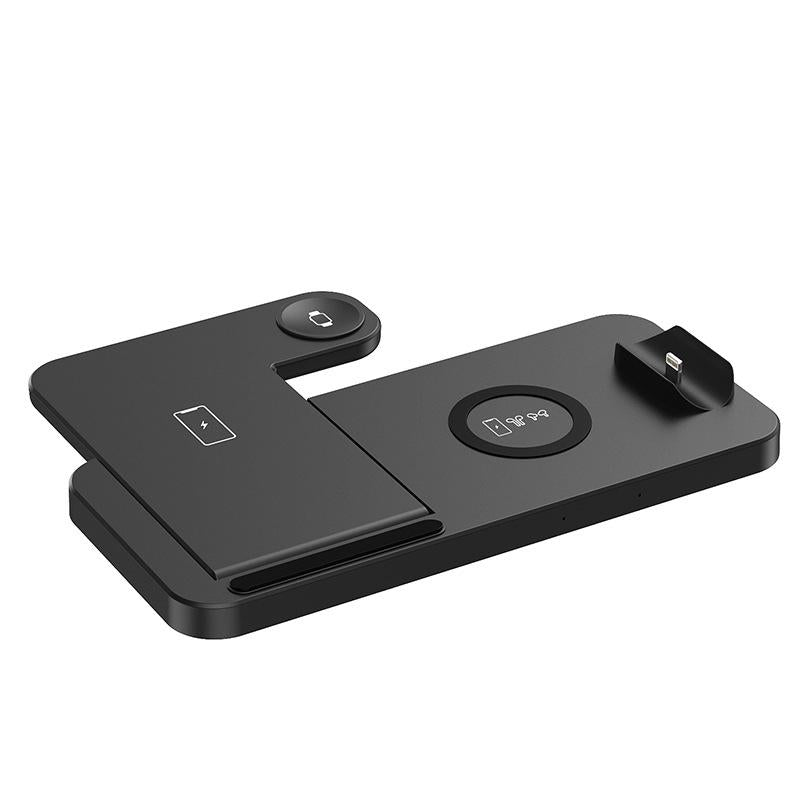 Foldable 4-in-1 Wireless Charging Station for Mobile Devices – Fast Charger Stand – Black