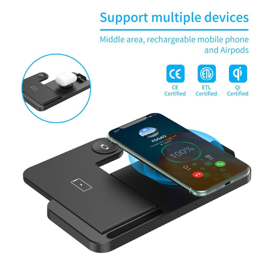 Foldable 4-in-1 Wireless Charging Station for Mobile Devices – Fast Charger Stand – Black