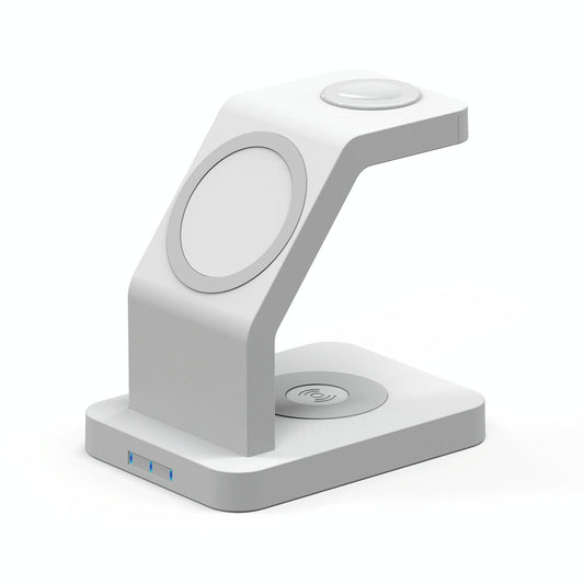 3-in-1 Magnetic Wireless Charging Station for iPhone, Apple Watch & AirPods – MagSafe-Compatible Fast Charger Dock – White