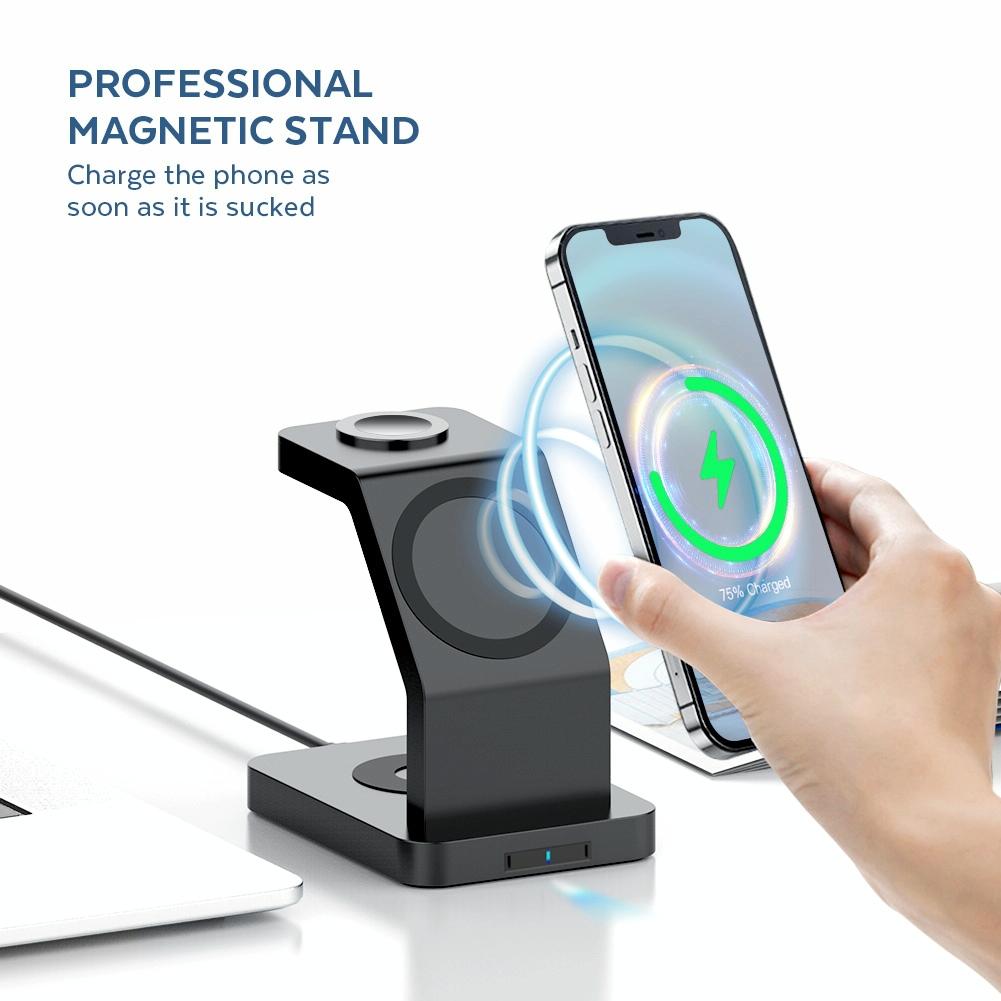 3-in-1 Magnetic Wireless Charging Station for iPhone, Apple Watch & AirPods – MagSafe-Compatible Fast Charger Dock – White