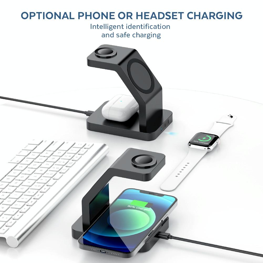 3-in-1 Magnetic Wireless Charging Station for iPhone, Apple Watch & AirPods – MagSafe-Compatible Fast Charger Dock – White