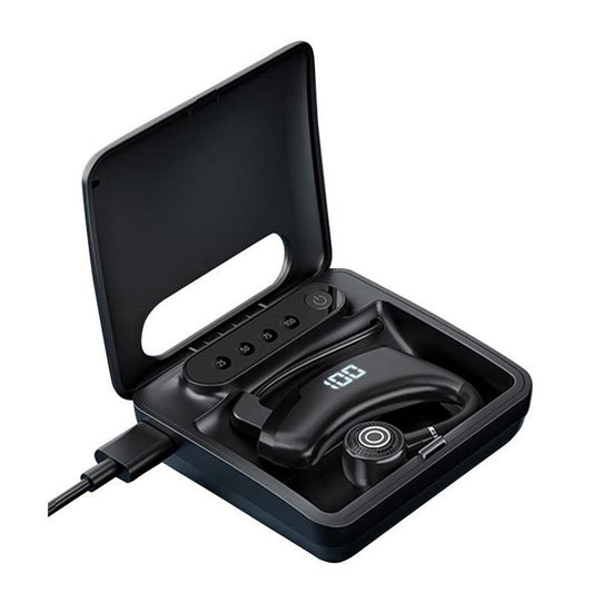 Wireless Bluetooth Headset with Digital Display & Charging Bin – Black, In-Ear Earbuds