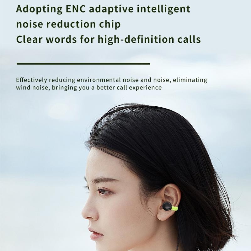 Wireless Clip-On Bluetooth Earphones with Charging Case – Secure Fit, Dual-Tone Black & Green, Long Battery Life