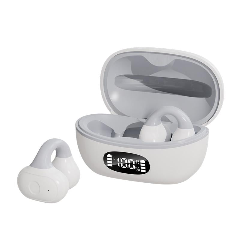 Wireless Clip-On Bluetooth Earphones with Charging Case – Secure Fit, Dual-Tone Black & Green, Long Battery Life