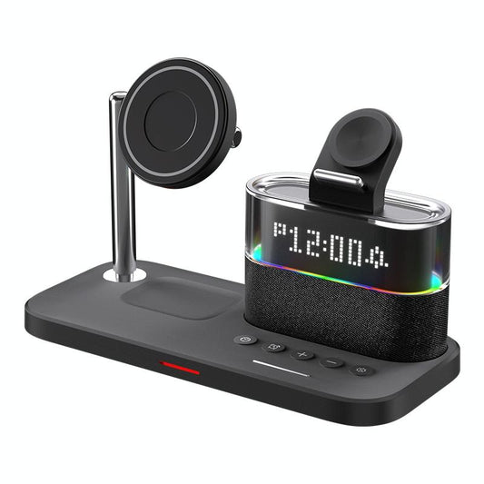 15W Wireless Charger with Clock & Lamp – Black | Multifunctional Qi Charging Station with LED Display