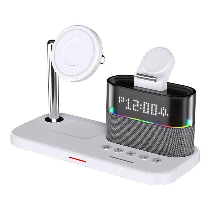 15W Wireless Charger with Clock & Lamp – Black | Multifunctional Qi Charging Station with LED Display
