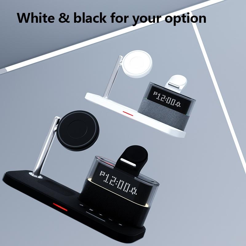 15W Wireless Charger with Clock & Lamp – Black | Multifunctional Qi Charging Station with LED Display