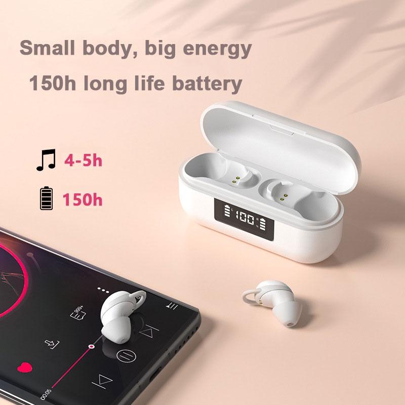 Wireless Noise-Cancelling Earbuds with Digital Display & Charging Case – Bluetooth HiFi Earphones – White