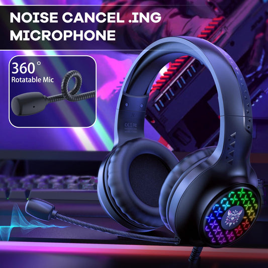 RGB Gaming Headset with USB & 3.5mm – Dual Connectivity, Noise Cancelling Mic, Surround Sound, Multi-Platform Compatible