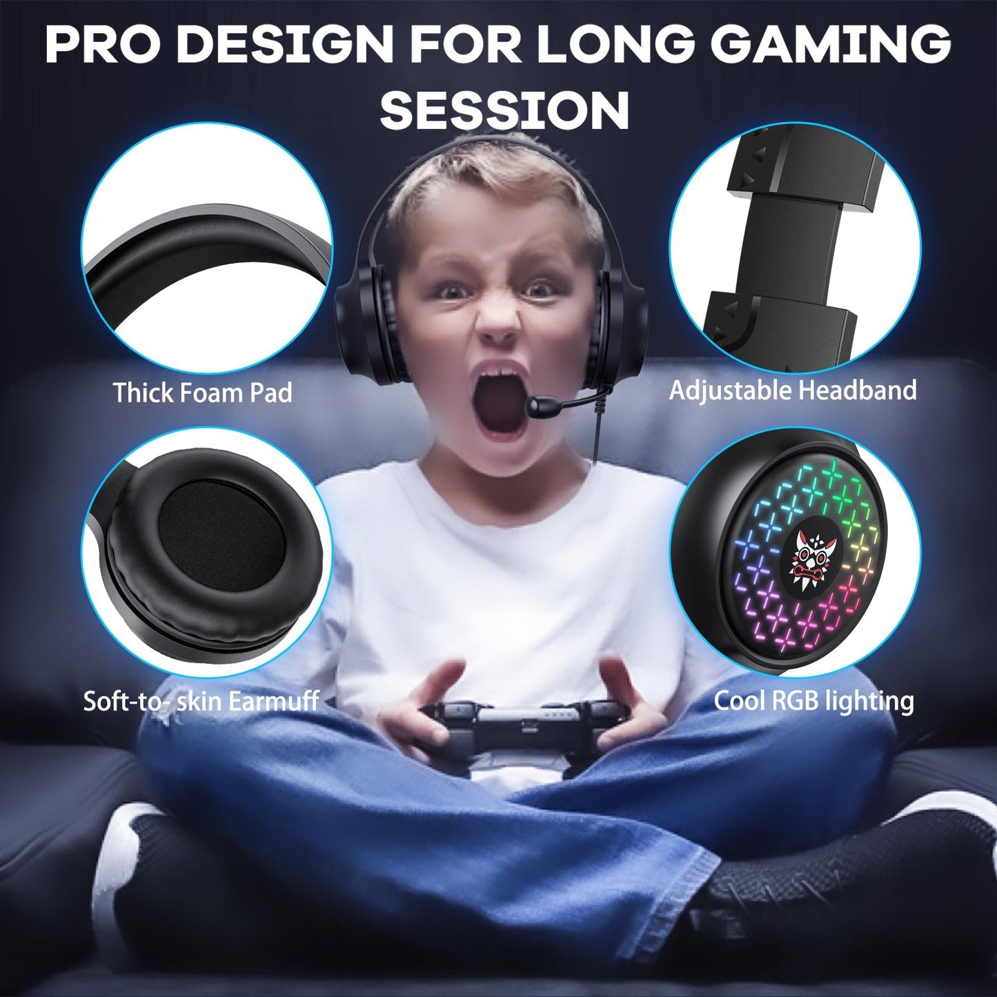 RGB Gaming Headset with USB & 3.5mm – Dual Connectivity, Noise Cancelling Mic, Surround Sound, Multi-Platform Compatible