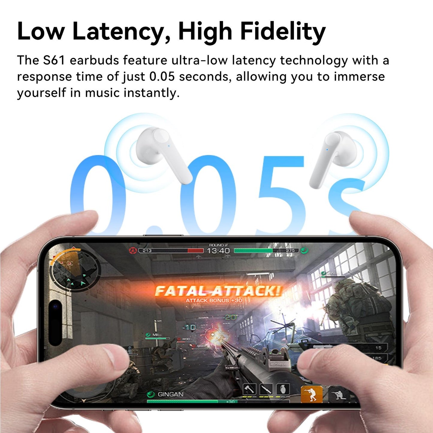 S61 True Wireless Stereo (TWS) Bluetooth Earphones – White