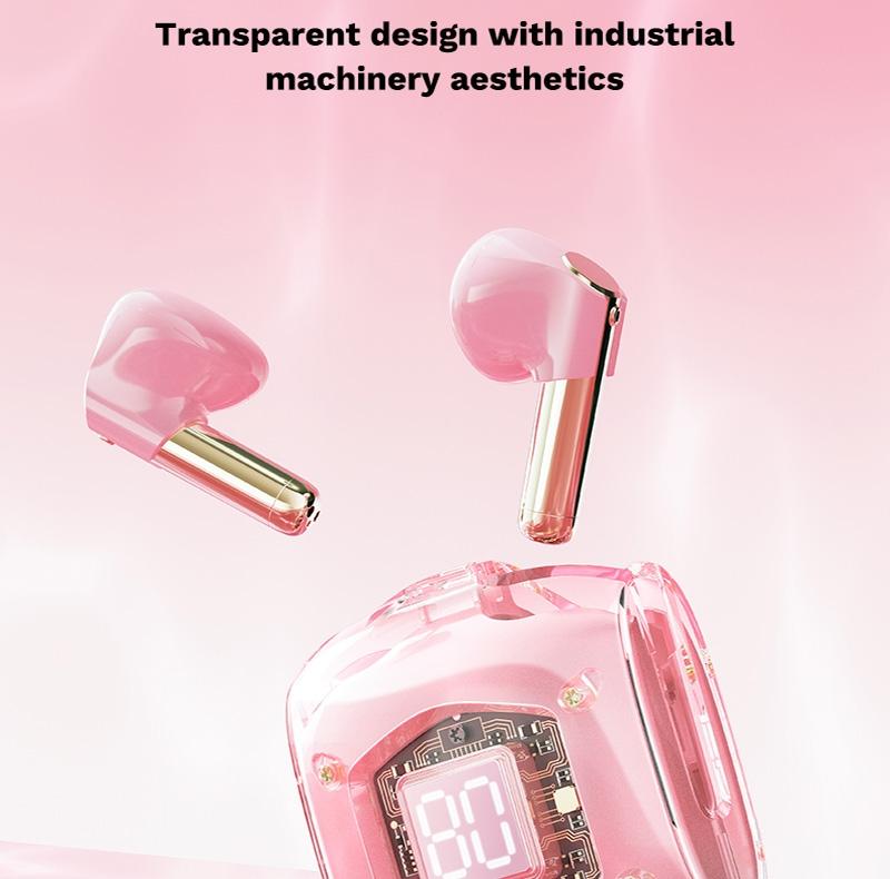 Transparent Bubble TWS Wireless Earphones with Lanyard – Pink, Stylish In-Ear Bluetooth 5.0 Earbuds for Music & Calls