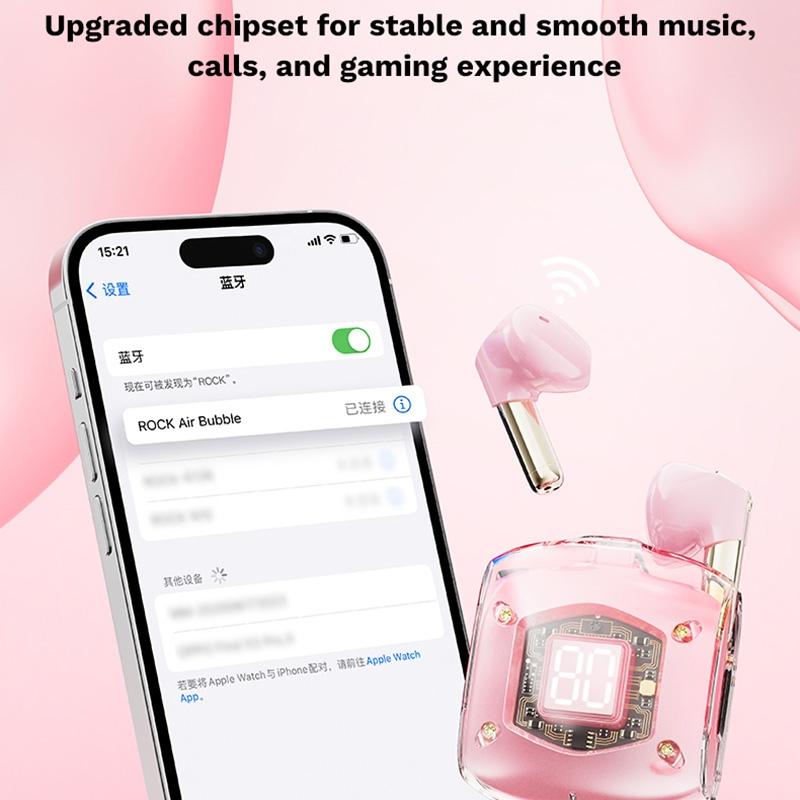 Transparent Bubble TWS Wireless Earphones with Lanyard – Pink, Stylish In-Ear Bluetooth 5.0 Earbuds for Music & Calls