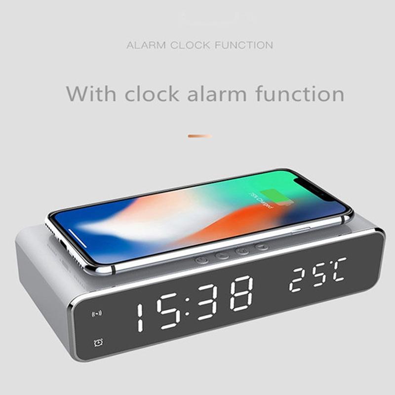 Wireless Charging Desktop Phone Stand with Clock & Temperature Display – Silver