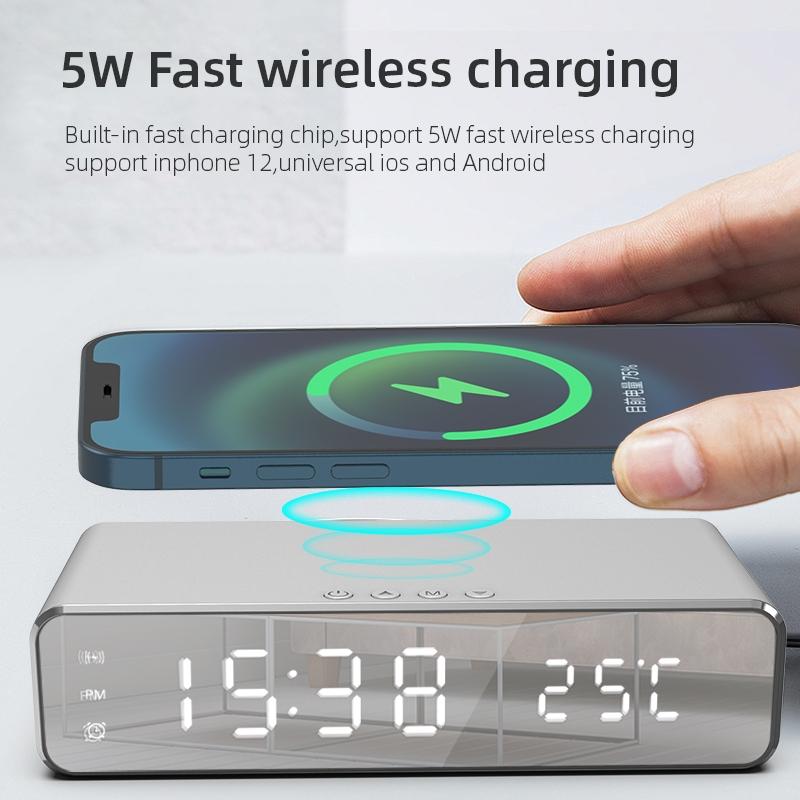 Wireless Charging Desktop Phone Stand with Clock & Temperature Display – Silver