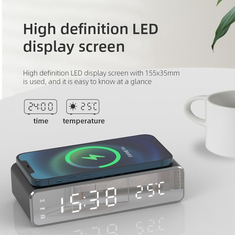 Wireless Charging Desktop Phone Stand with Clock & Temperature Display – Silver