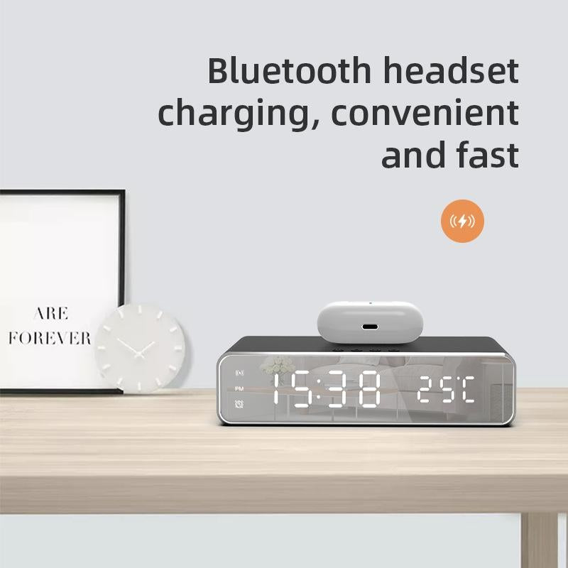 Wireless Charging Desktop Phone Stand with Clock & Temperature Display – Silver