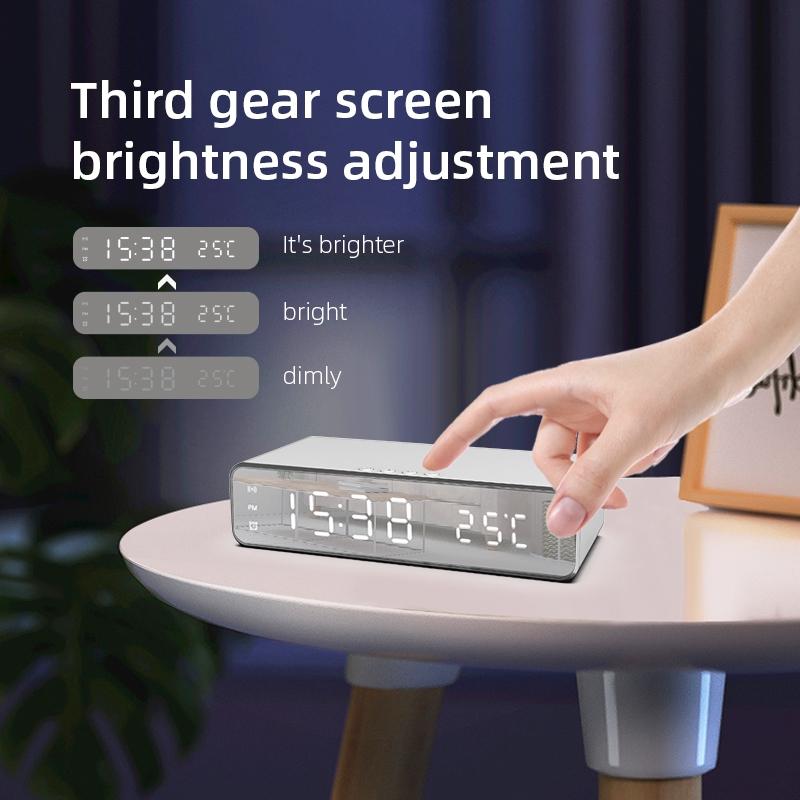Wireless Charging Desktop Phone Stand with Clock & Temperature Display – Silver