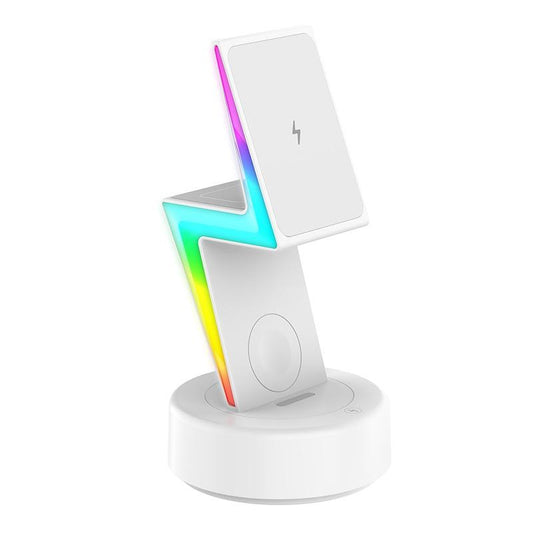 3-in-1 RGB Light Magnetic Phone Holder with Wireless Charging – White