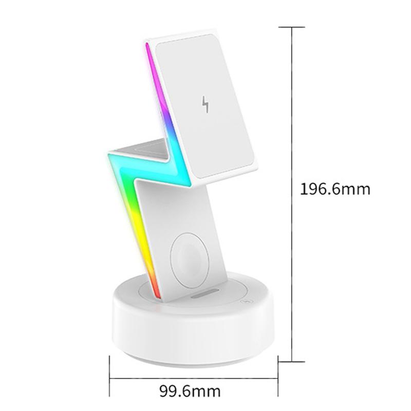 3-in-1 RGB Light Magnetic Phone Holder with Wireless Charging – White