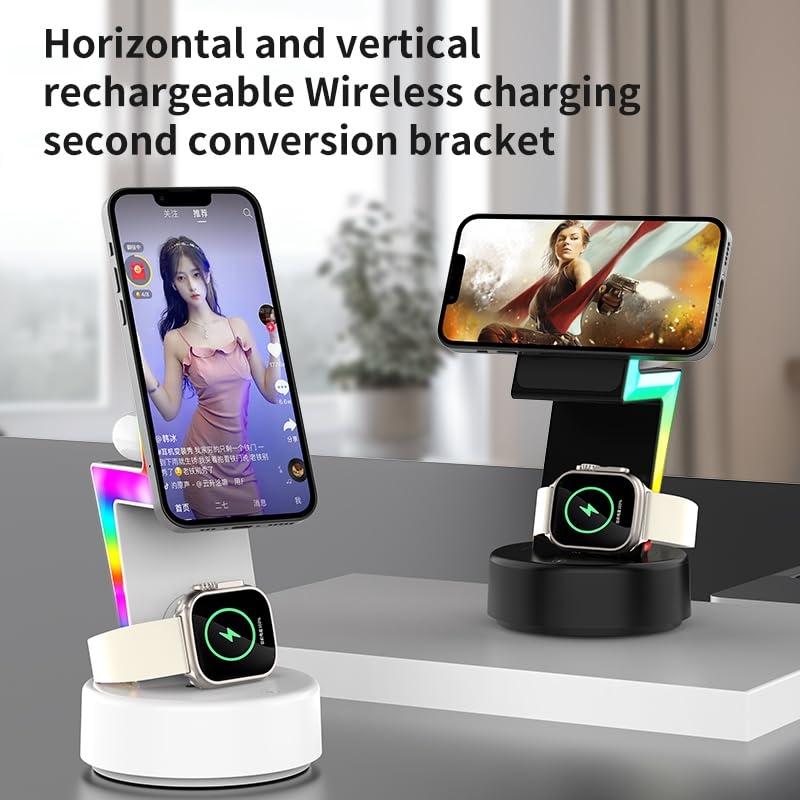3-in-1 RGB Light Magnetic Phone Holder with Wireless Charging – White
