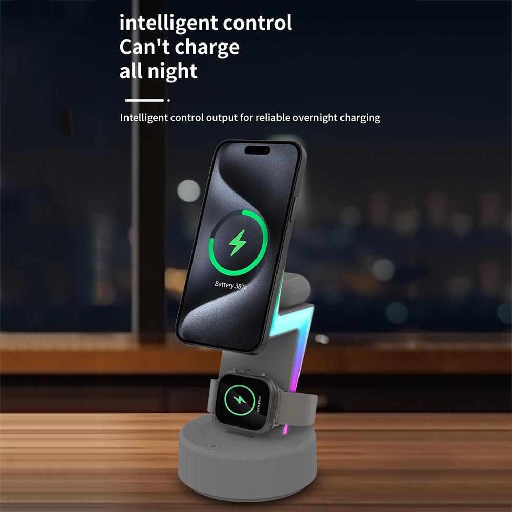 3-in-1 RGB Light Magnetic Phone Holder with Wireless Charging – White