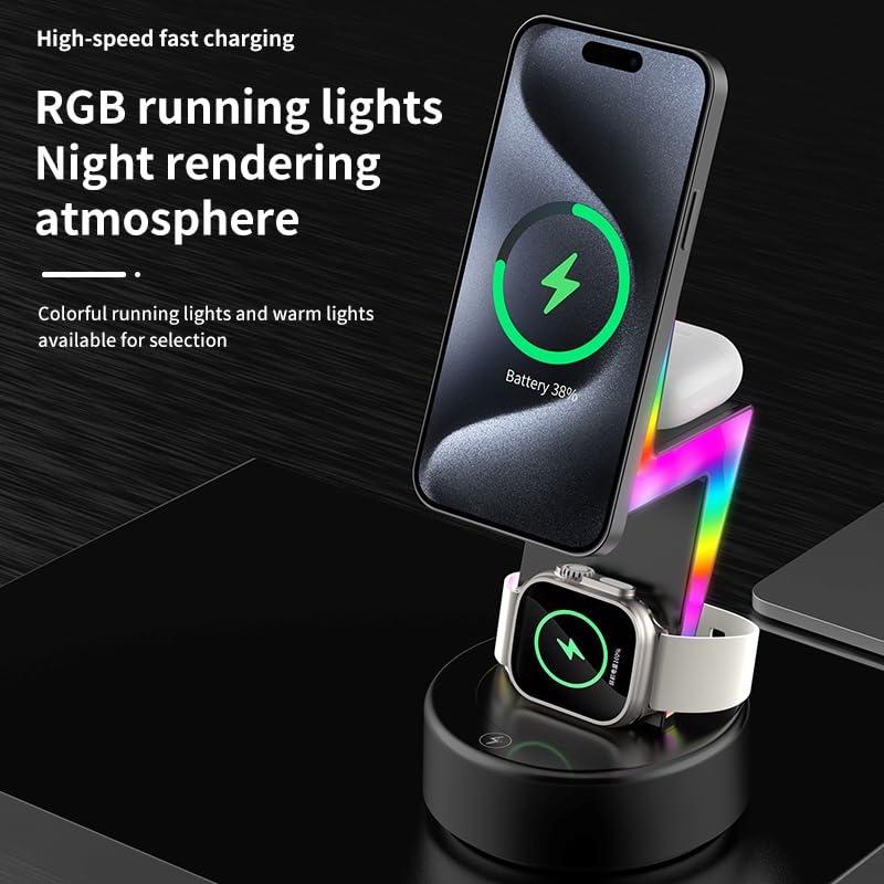 3-in-1 RGB Light Magnetic Phone Holder with Wireless Charging – White