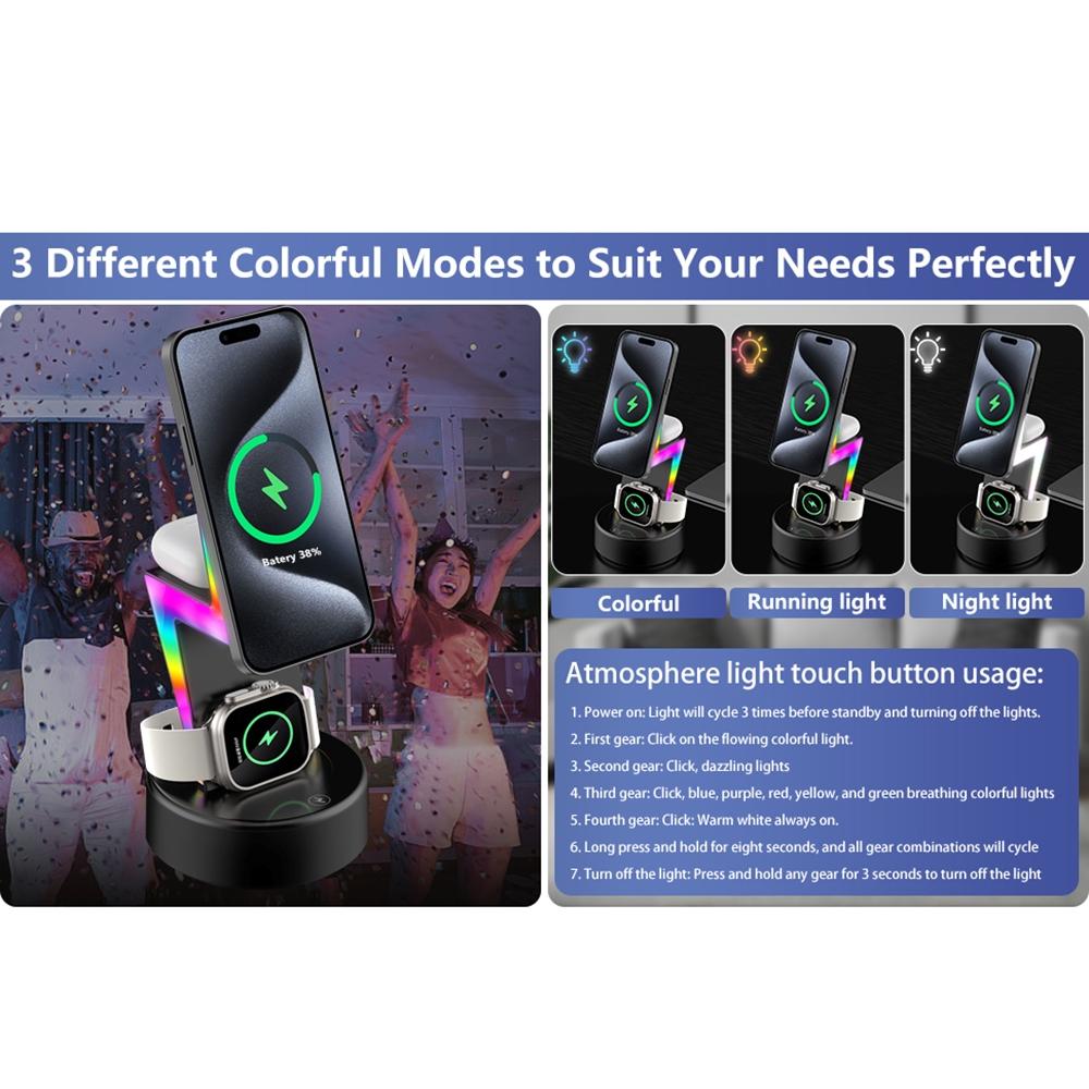 3-in-1 RGB Light Magnetic Phone Holder with Wireless Charging – White