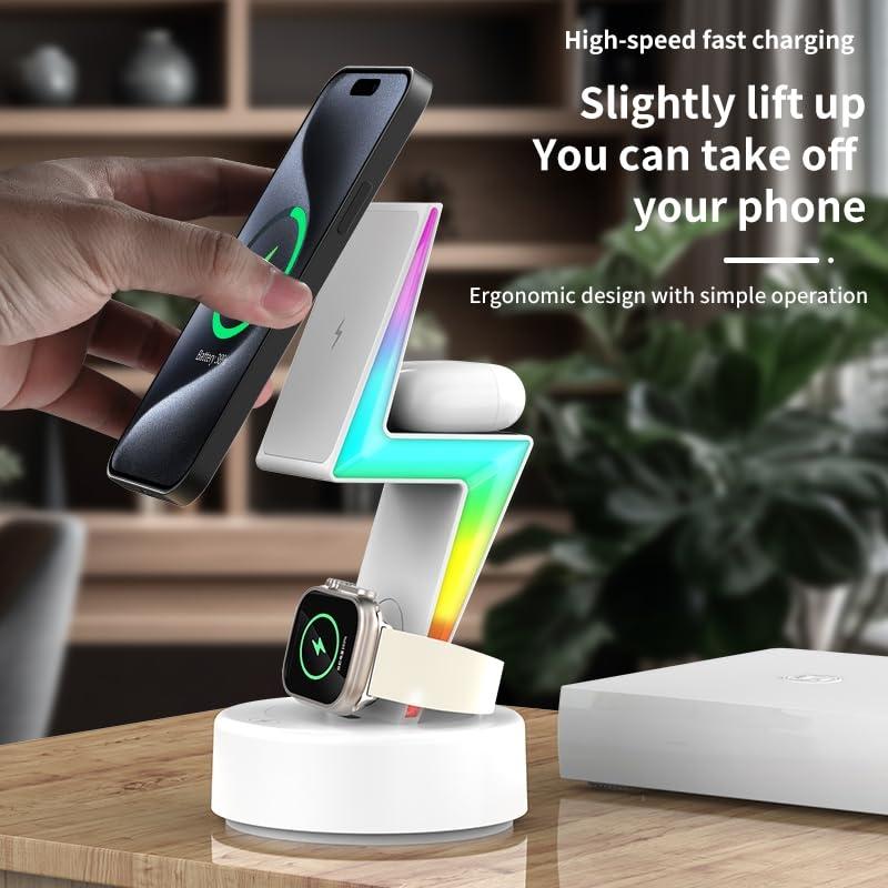 3-in-1 RGB Light Magnetic Phone Holder with Wireless Charging – White