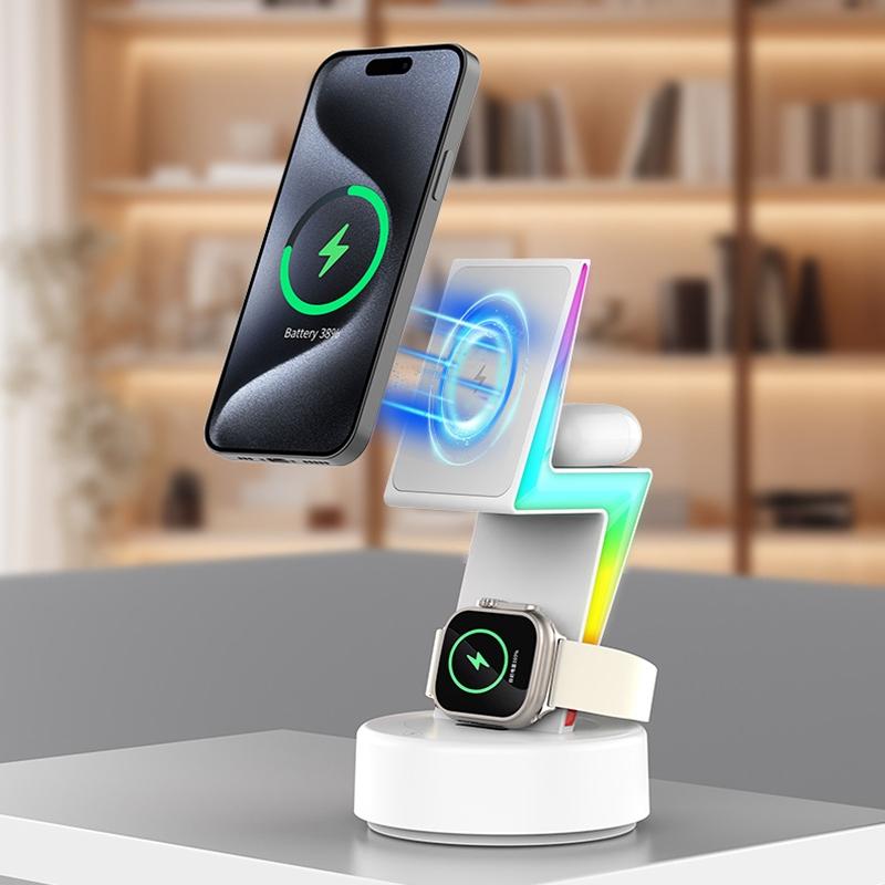 3-in-1 RGB Light Magnetic Phone Holder with Wireless Charging – White