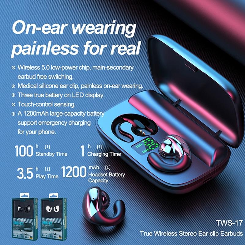 Wireless Stereo Bluetooth Earphones – Clip-On Style, White, Clear Sound, Lightweight, Hands-Free Calling